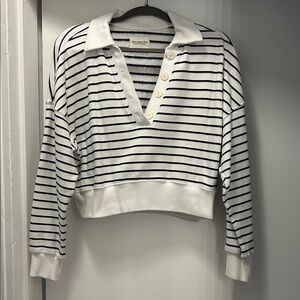 Abercrombie & Fitch Black and White Striped Button Down Top